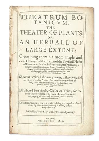 (BOTANICAL--HERBAL.) Parkinson, John. Theatrum Botanicum: The Theater of Plants. or, An Herball of a Large Extent.